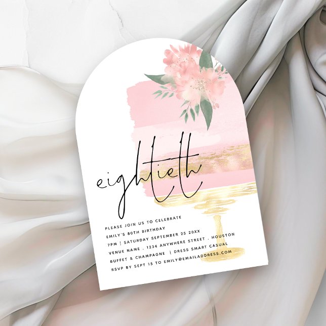 Modern Pink Gold Birthday Cake 80th Party Arch Invitation (Creator Uploaded)