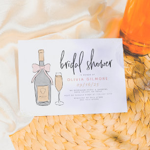 Modern Pink & Gold Champagne Bubbly Bridal Shower Invitation