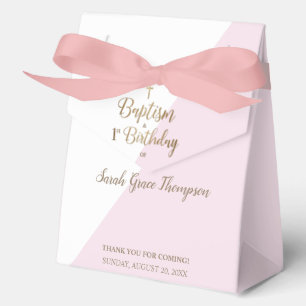 Modern Pink Gold Cross Baptism 1st Birthday Custom Favour Box