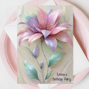 Modern pink gold flower birthday invitation