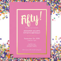 Modern Pink & Gold Foil 50th Birthday
