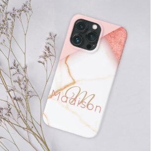 Modern Pink Gold Glitter Marble Monogram Name iPhone 13 Pro Case