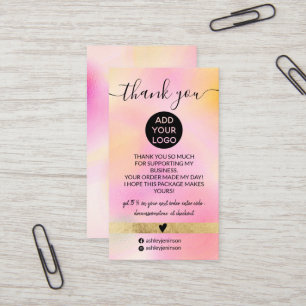 Modern pink gold gradient logo order thank you business card