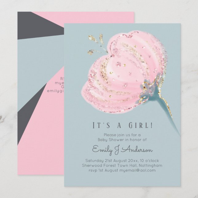 Modern Pink Gold Its a girl Baby Shower Invitation (Front/Back)