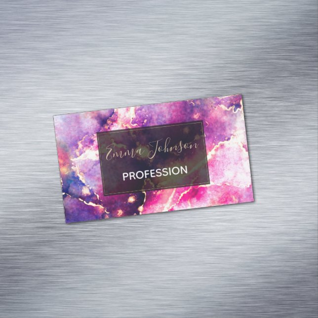Modern Pink Gold Liquid Art Abstract Magnetic Business Card (In Situ)