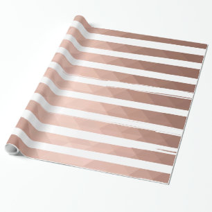 Modern pink gold low poly white stripes chic girl wrapping paper