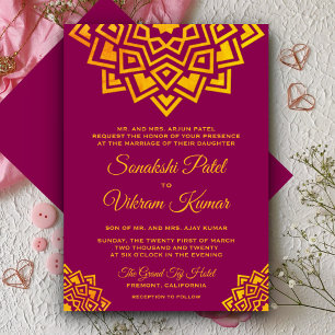 Modern Pink Gold Mandala Indian Wedding Invitation