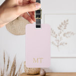 Modern Pink Gold Minimalist Initial Monogram Luggage Tag<br><div class="desc">Create your own personalised monogram luggage tag with custom initials and name in gold colour typography on pink background.</div>