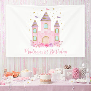 Modern Pink Gold Princess Castle Birthday Banner