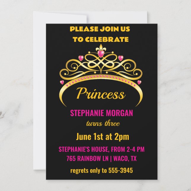 Modern Pink Gold Princess Crown Birthday Party Invitation (Front)