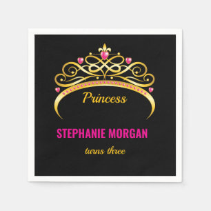 Modern Pink Gold Princess Crown Birthday Party Napkin