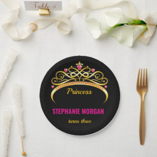 Modern Pink Gold Princess Crown Birthday Party Paper Plate
