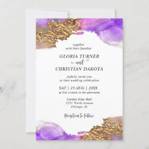Modern Pink Gold Purple Ink Wedding Invitation