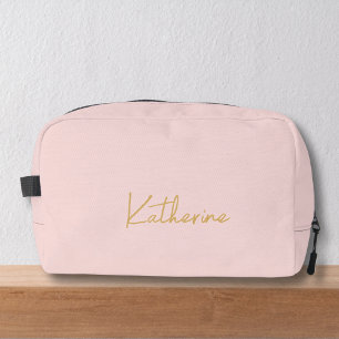 Modern Pink & Gold Script Name Dopp Kit