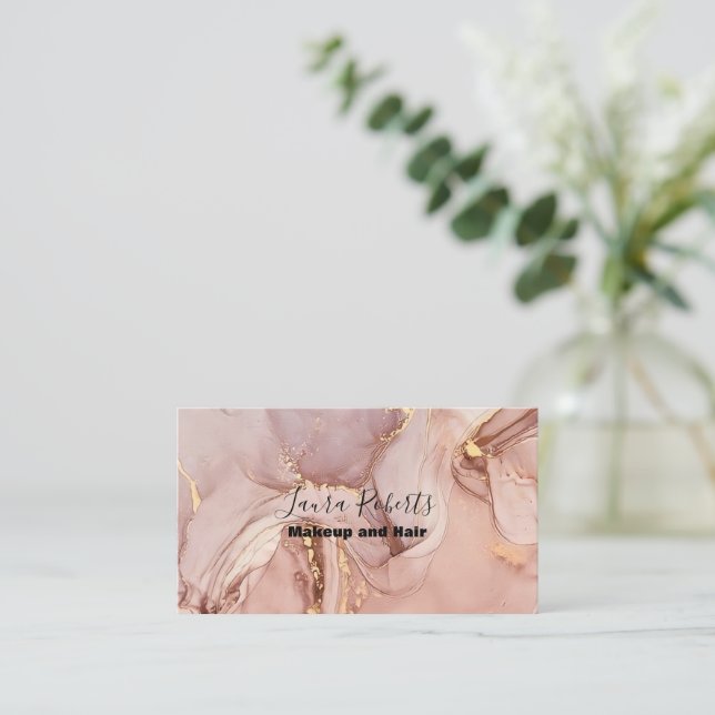 Modern Pink Gold Watercolor Business Card (Standing Front)