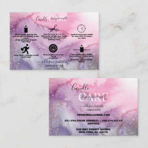 Modern Pink Gold Watercolor Candle Care Busine Business Card