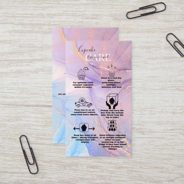 Modern Pink Gold Watercolor Cupcake Care   Busines Business Card (Front/Back In Situ)