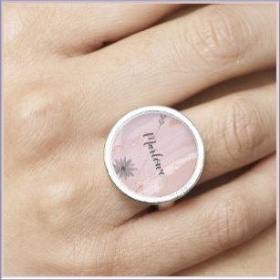 Modern Pink Gold Watercolor Floral Ring