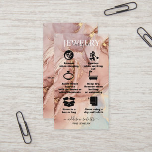Modern Pink Gold Watercolor Jewellery Care Business Card