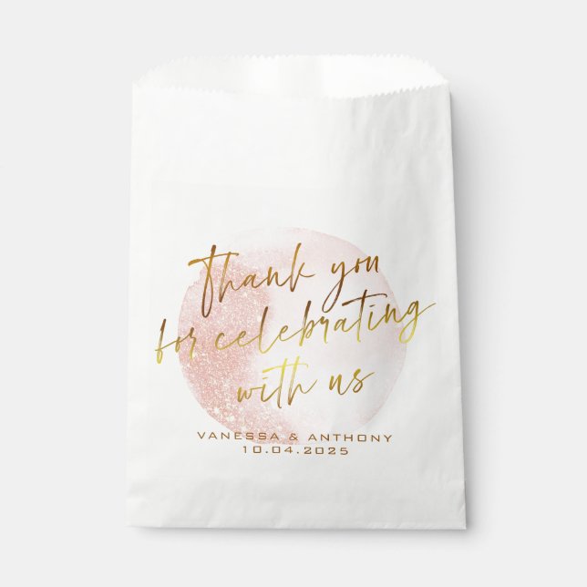 Modern Pink Gold Watercolor Shape Wedding  Favour Bags (Front)