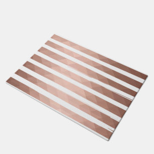 Modern pink gold white stripes chic girl doormat