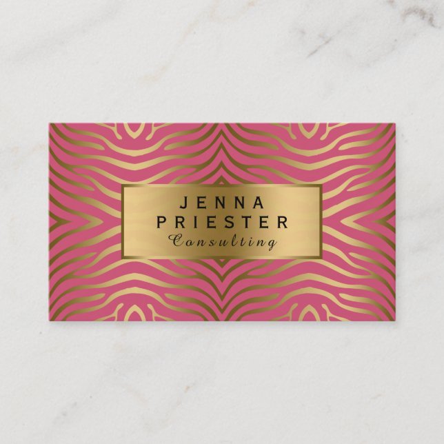 Modern Pink & Gold Zebra Stripes Pattern Business Card (Front)