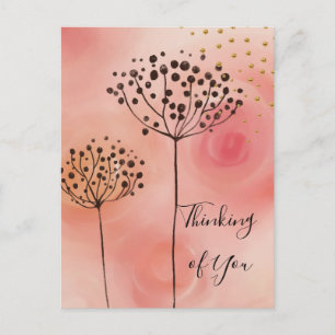 Modern Pink Golden Thinking of You Postcard