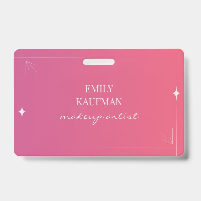 Modern Pink Gradient Makeup Artist Business ID Badge (Front)