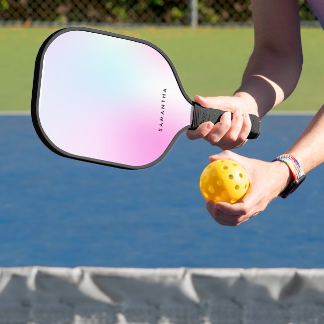 Modern Pink Gradient Monogram Name Pickleball Paddle (Insitu)
