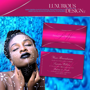 Modern Pink Gradient Silver Border with Monogram Business Card