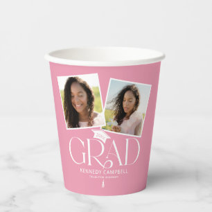 Modern Pink Graduation Cap & Tassel Paper Cups