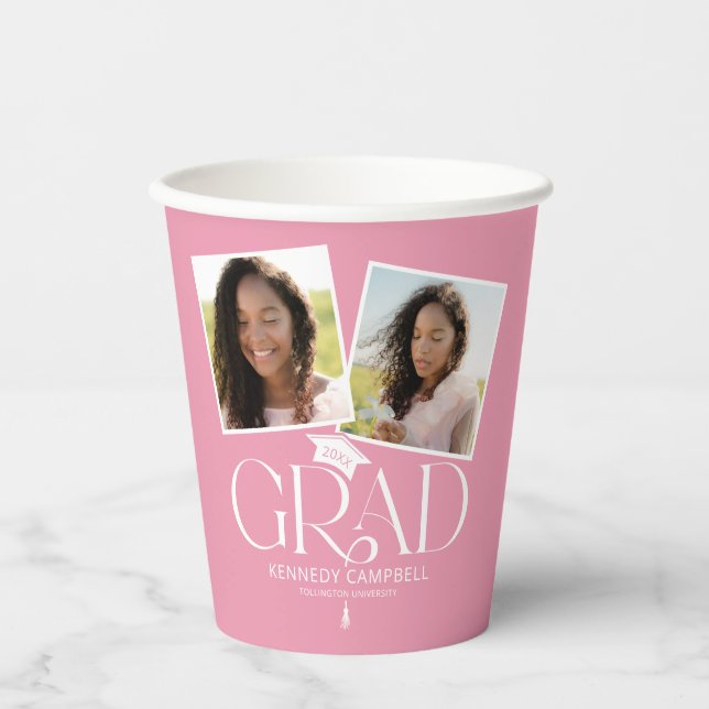 Modern Pink Graduation Cap & Tassel Paper Cups (Front)