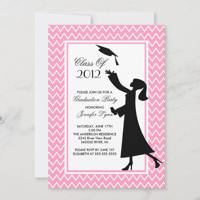 Modern Pink Graduation Invitation Silhouette Grad (Front)