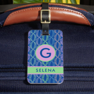 Modern Pink Green Abstract Geometric Luggage Tag