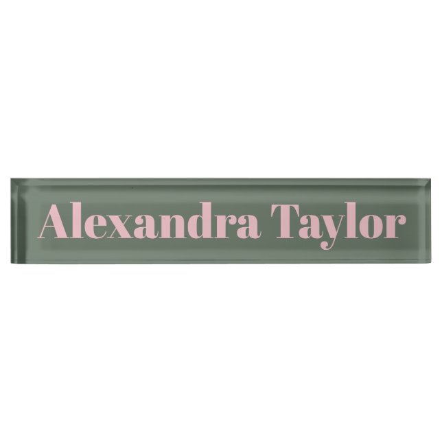 Modern Pink Green Aesthetic Personalised Elegant  Nameplate (Front)