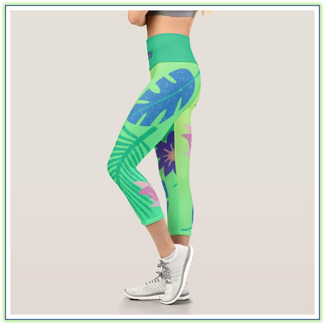 Modern Pink Green and Purple Tropical  Capri Leggings (Creator Uploaded)