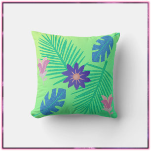 Modern Pink Green and Purple Tropical  Cushion