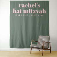 Modern Pink Green Bat Mitzvah Photo Backdrop 