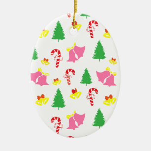 Modern Pink Green Christmas Pattern     Ceramic Tree Decoration