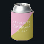 Modern Pink Green Colour Block Custom Bat Mitzvah Can Cooler<br><div class="desc">This chic and modern can cooler features a stylish pink and green colour block design, perfect for adding a personalised touch to any Bat Mitzvah celebration. Customise it with the guest of honour's name and event date to create a memorable keepsake. Ideal for party favours or gifts, this can cooler...</div>