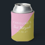 Modern Pink Green Colour Block Custom Bat Mitzvah Can Cooler<br><div class="desc">This chic and modern can cooler features a stylish pink and green colour block design, perfect for adding a personalised touch to any Bat Mitzvah celebration. Customise it with the guest of honour's name and event date to create a memorable keepsake. Ideal for party favours or gifts, this can cooler...</div>