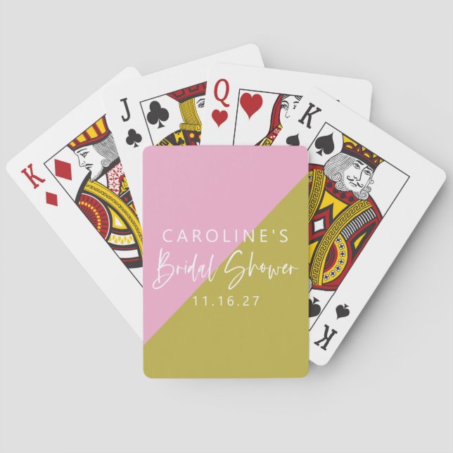 Modern Pink Green Colour Block Custom Bridal Showe Playing Cards (Back)