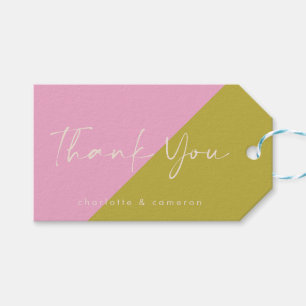 Modern Pink Green Colour Block Custom Thank You Gift Tags