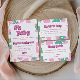Modern Pink & Green Floral Diaper Raffle Enclosure Card