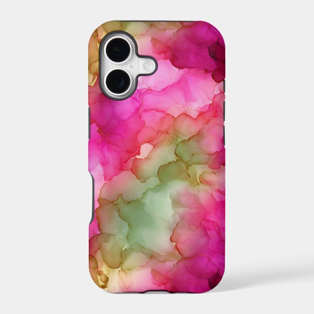 Modern Pink Green Gold Alcohol Ink (Back)