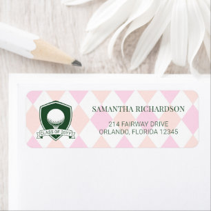 Modern Pink Green Golf Graduation Return Address