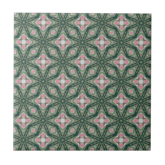 Modern Pink Green Graphic Pattern Tile (Front)