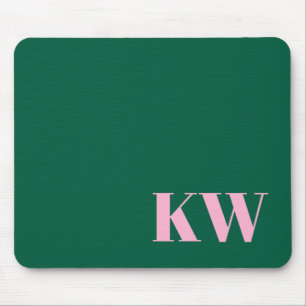 Modern Pink Green Monogram Initials Personalised Mouse Pad