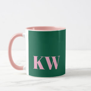 Modern Pink Green Monogram Initials Personalised Mug