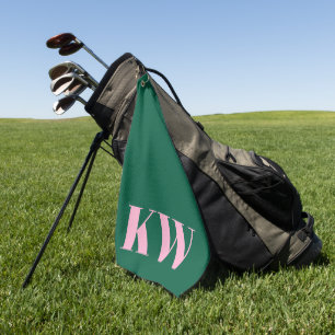 Modern Pink Green Monogram Initials Personalized Golf Towel